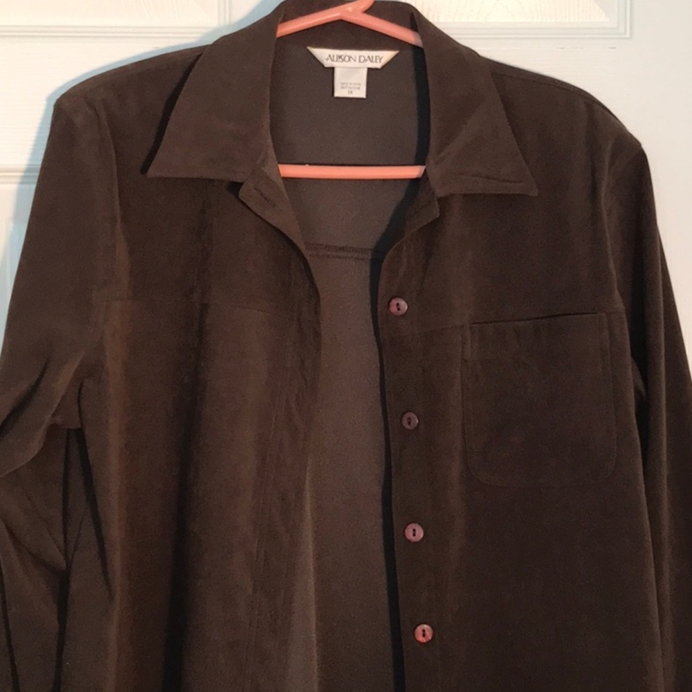 Allison Daley Women’s Button Down Polyester and Spandex Brown Jacket, size 14.